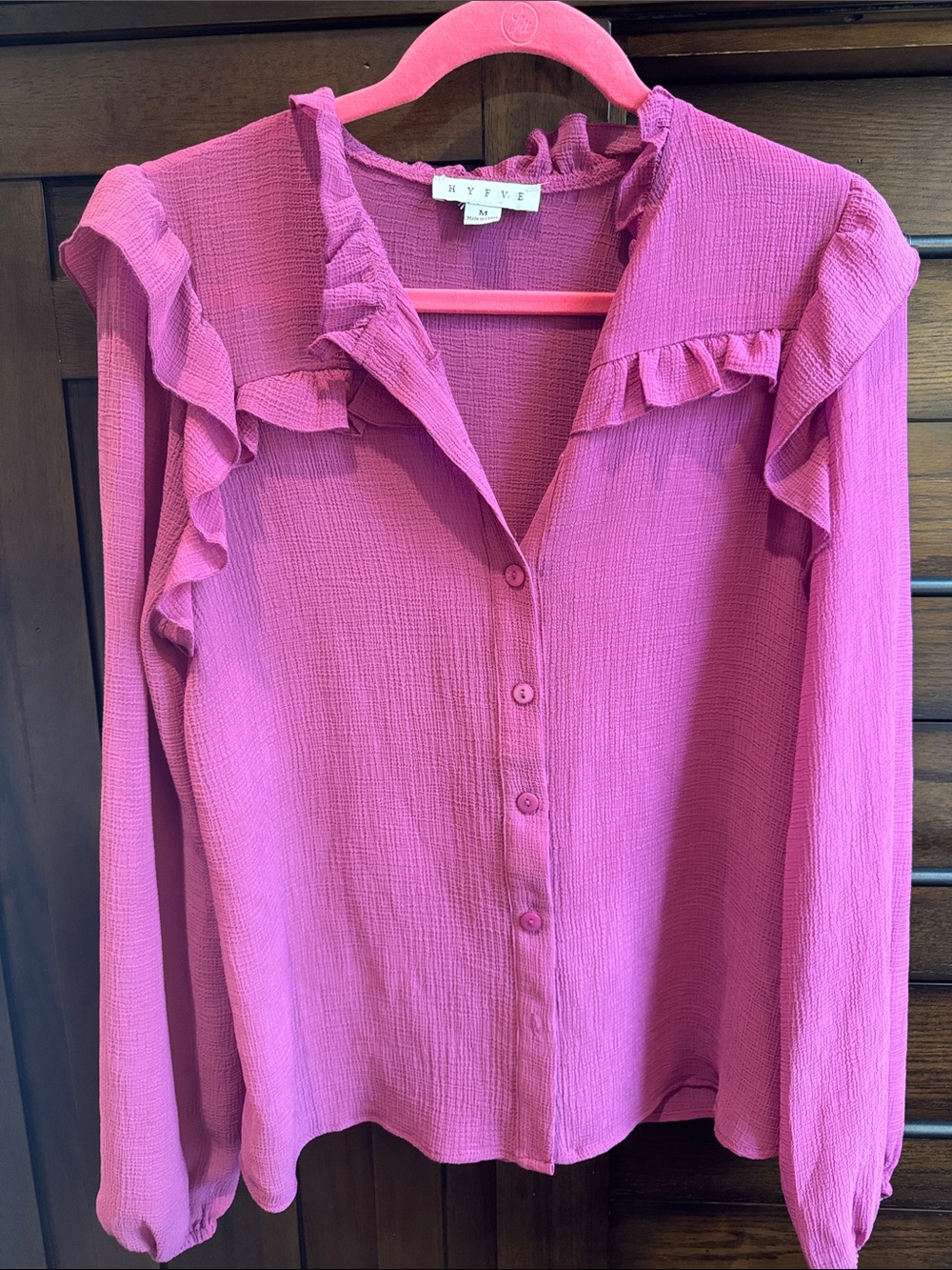 HYFVE Pink Ruffle Button-Front Blouse